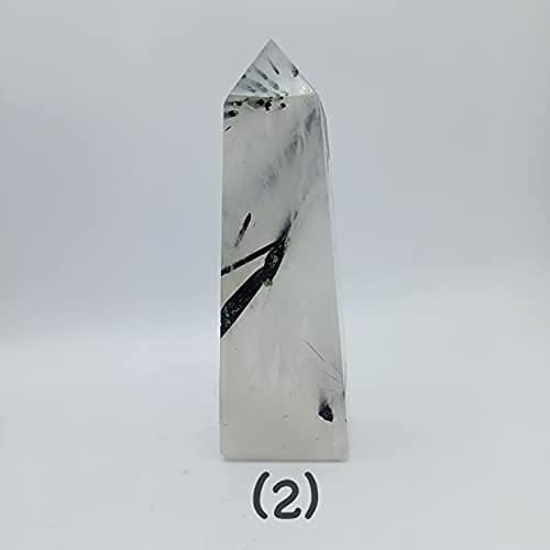 נקודת אבן טבעית של קוורץ טורמלין טורמלין לריפוי רייקי וקריסטל | Rutiled Oblisk | קוורץ | נקודה לבנה